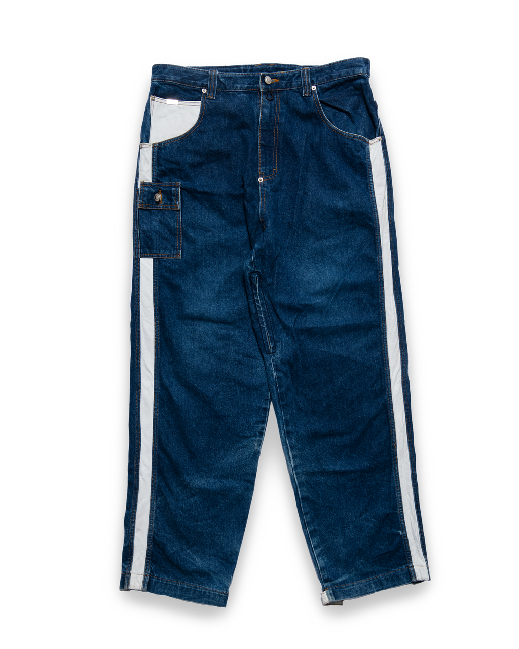 Baggy Denim Jeans White Leather